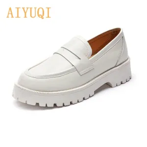 AIYUQI Spring Shoes Female British Style 2021 New Thick-soled College Style Casual Loafers Genuine Leather Fashion Shoes Girls