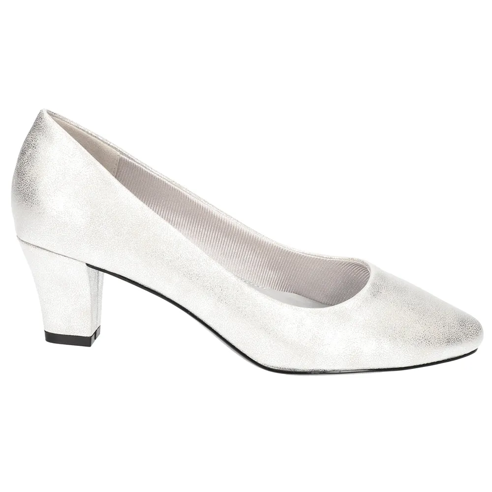 Ballari Metallic Round Toe Block Heel Pumps