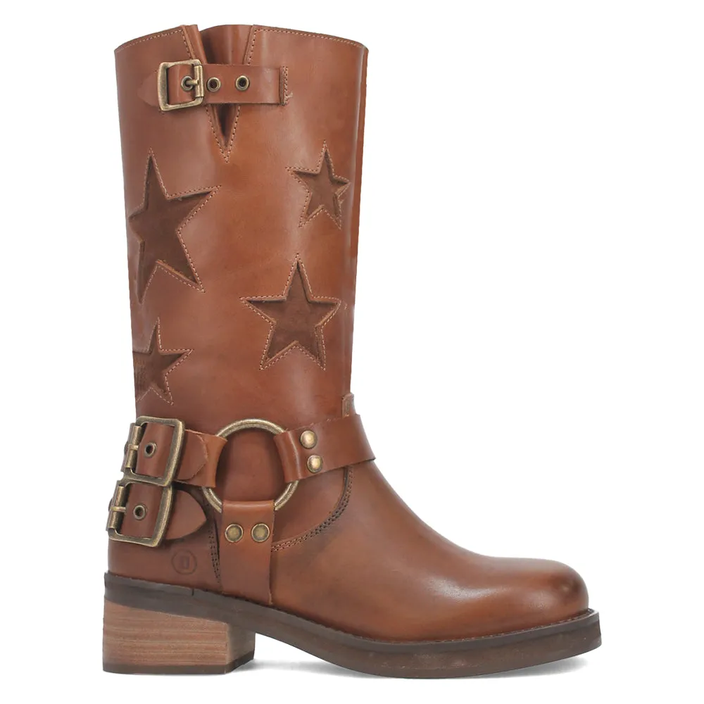 Blacklist Tooled Inlay Round Toe Pull On Motorcycle Boots