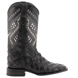 Bronco Pirarucu Print Embroidered Square Toe Cowboy Boots