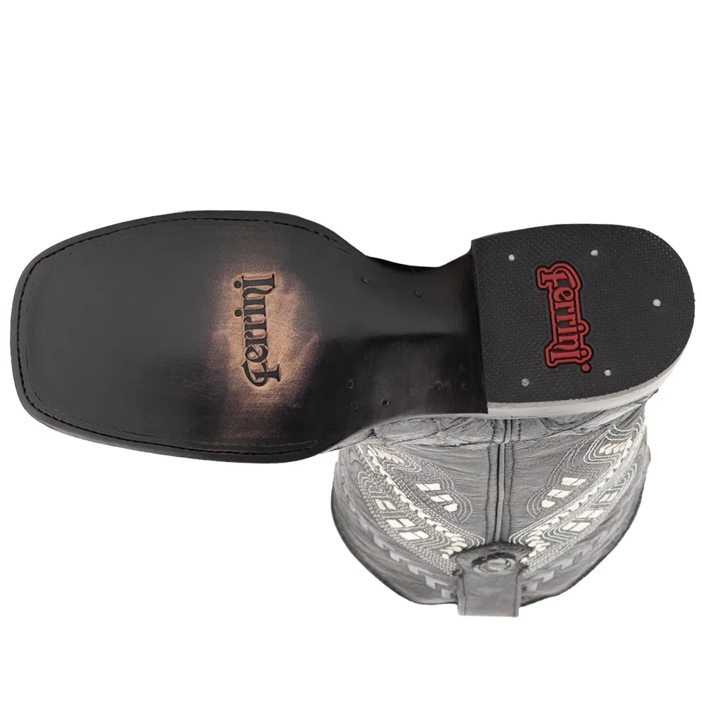 Bronco Pirarucu Print Embroidered Square Toe Cowboy Boots