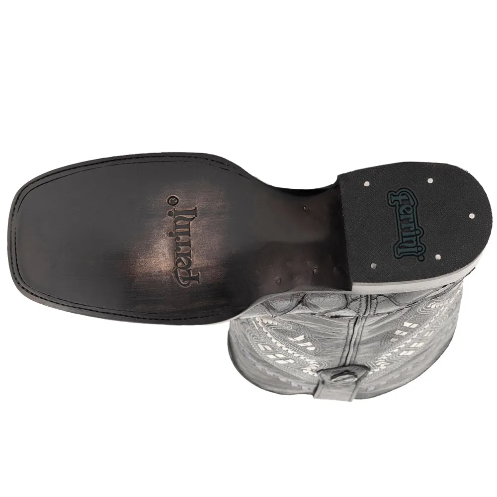 Bronco Pirarucu Print Embroidered Square Toe Cowboy Boots