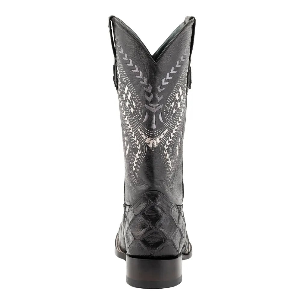 Bronco Pirarucu Print Embroidered Square Toe Cowboy Boots