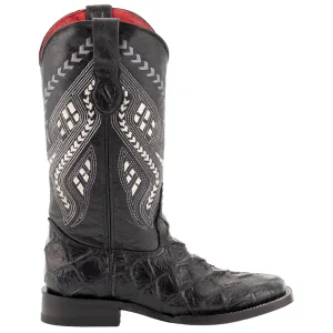 Bronco Pirarucu Print Embroidered Square Toe Cowboy Boots