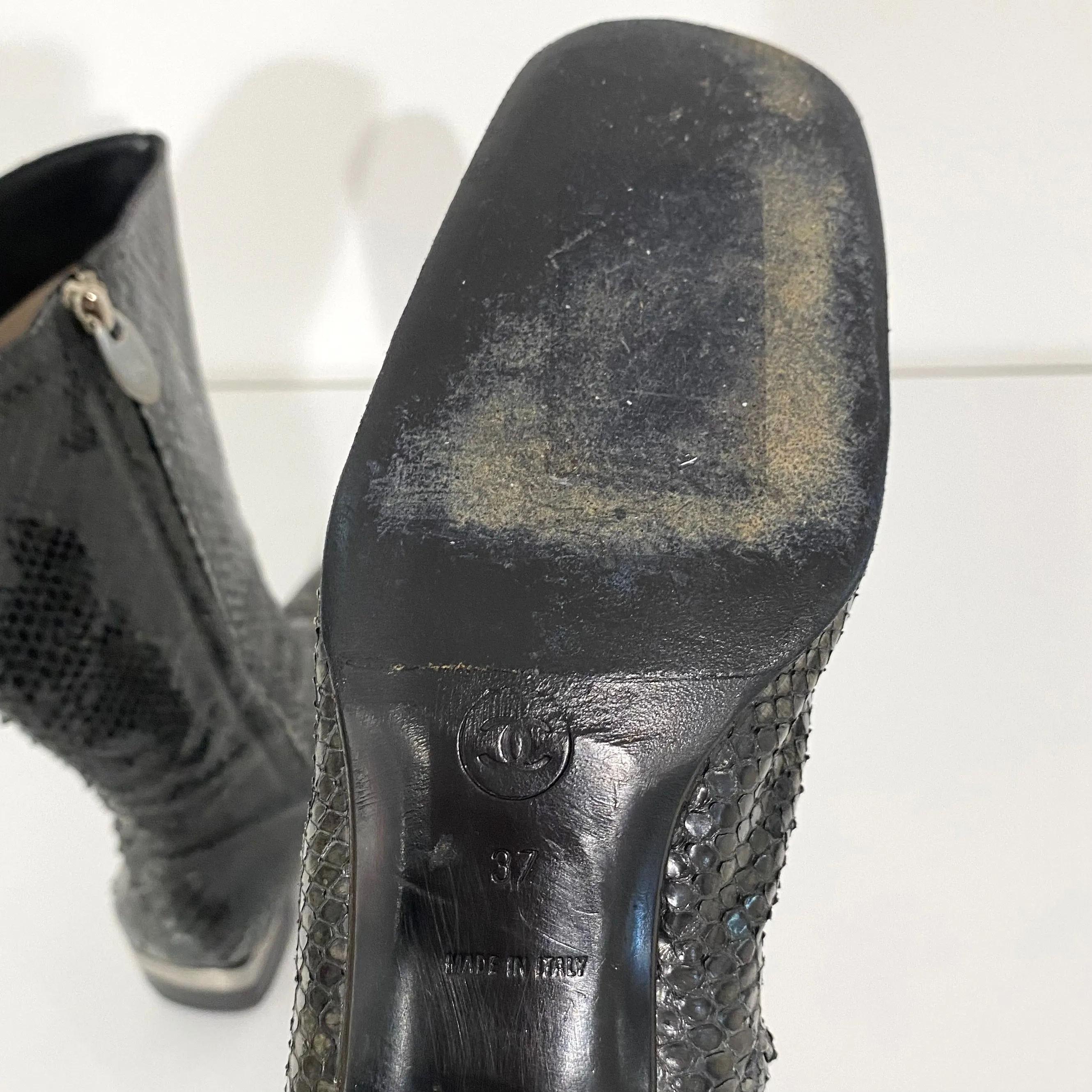 Chanel Grey Snakeskin Boots