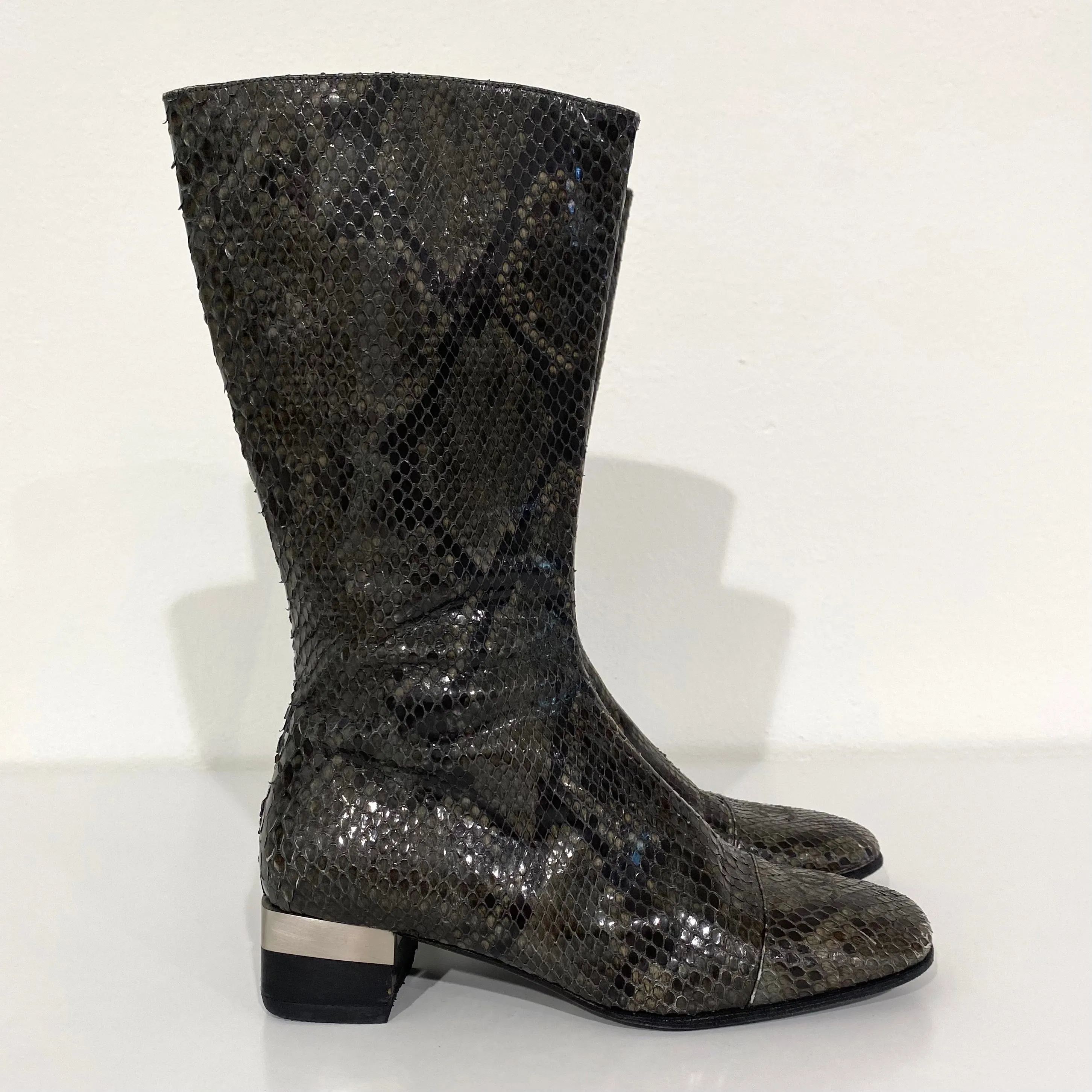 Chanel Grey Snakeskin Boots