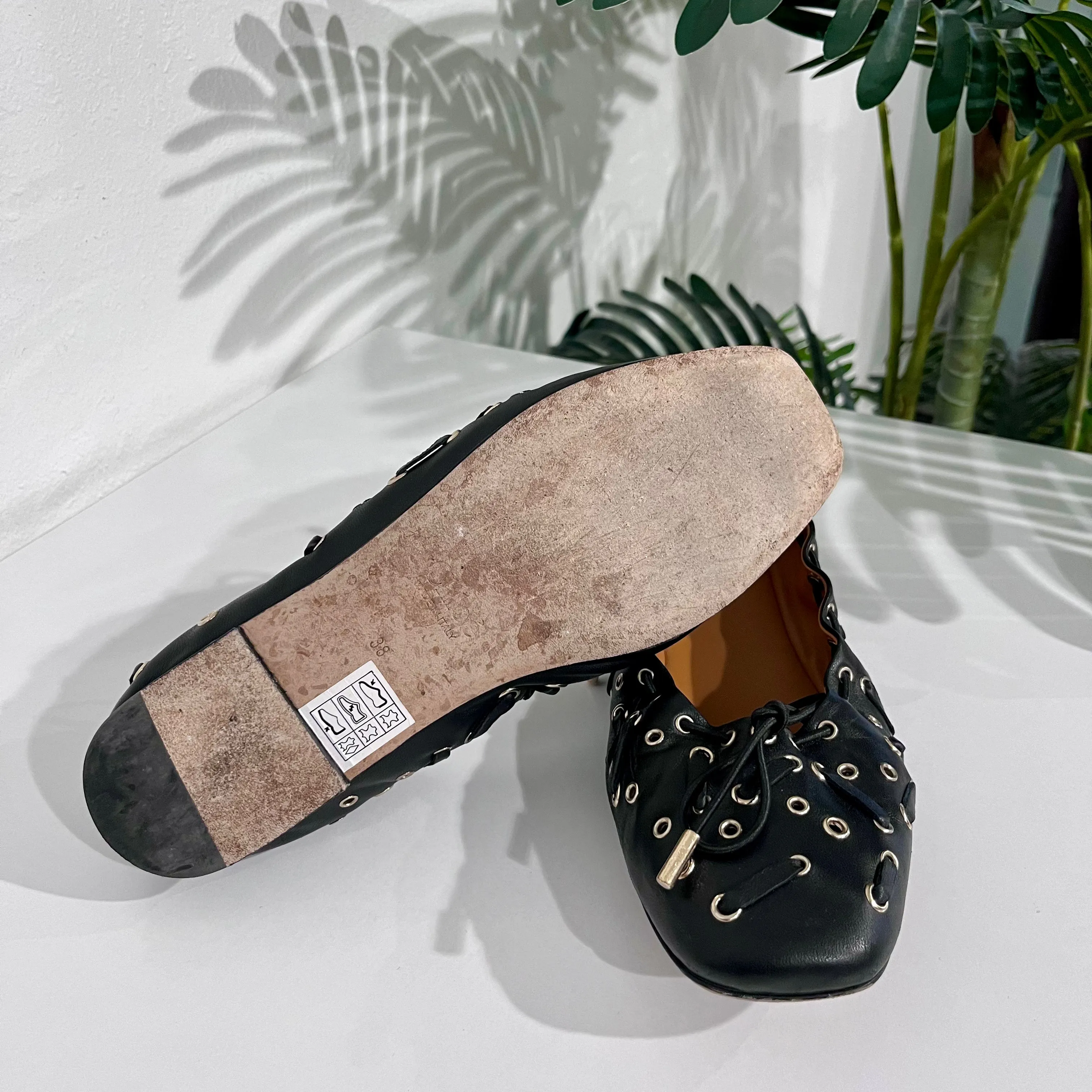 Chloe Grommet Black Leather Ballet Flats
