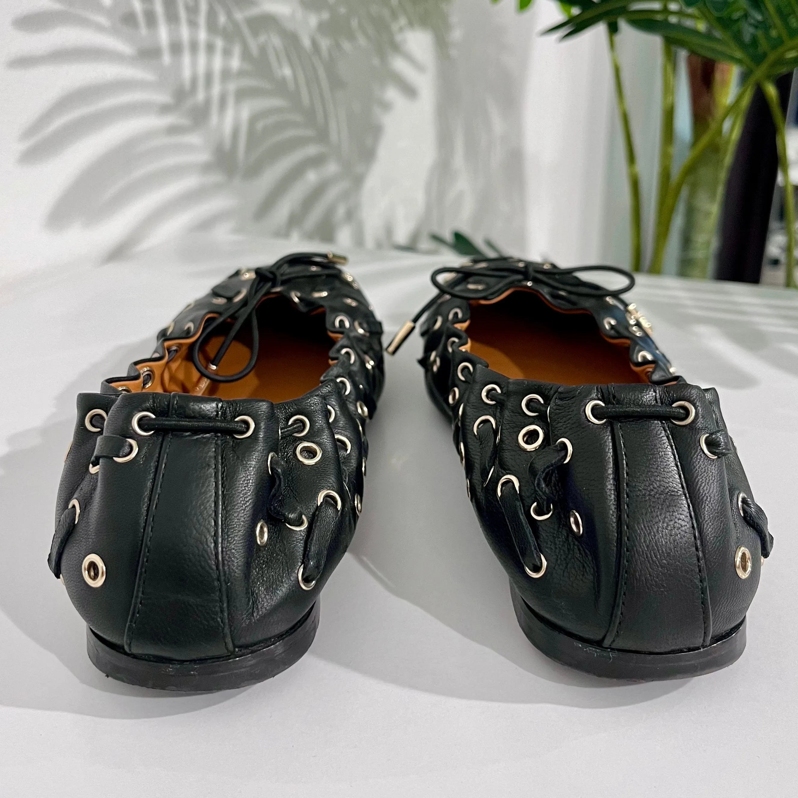 Chloe Grommet Black Leather Ballet Flats