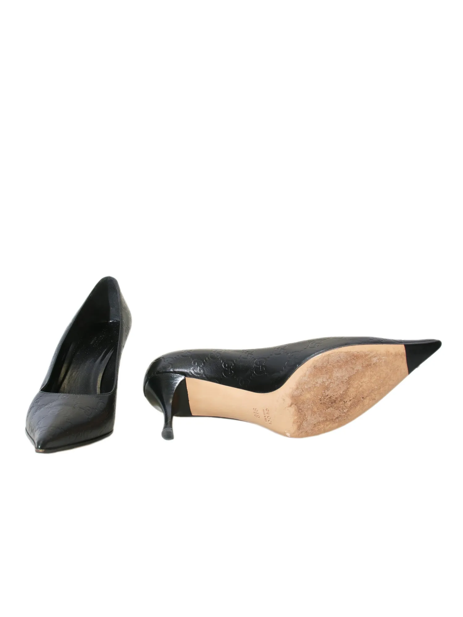Embossed Monogram Pointed Pumps