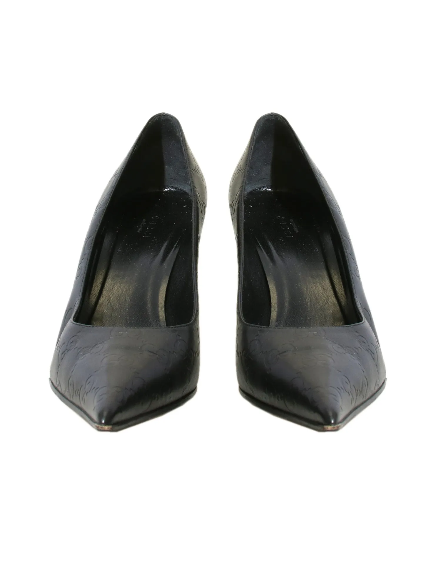Embossed Monogram Pointed Pumps