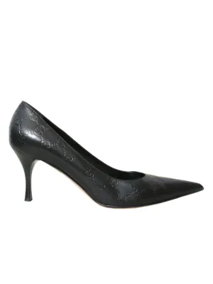 Embossed Monogram Pointed Pumps