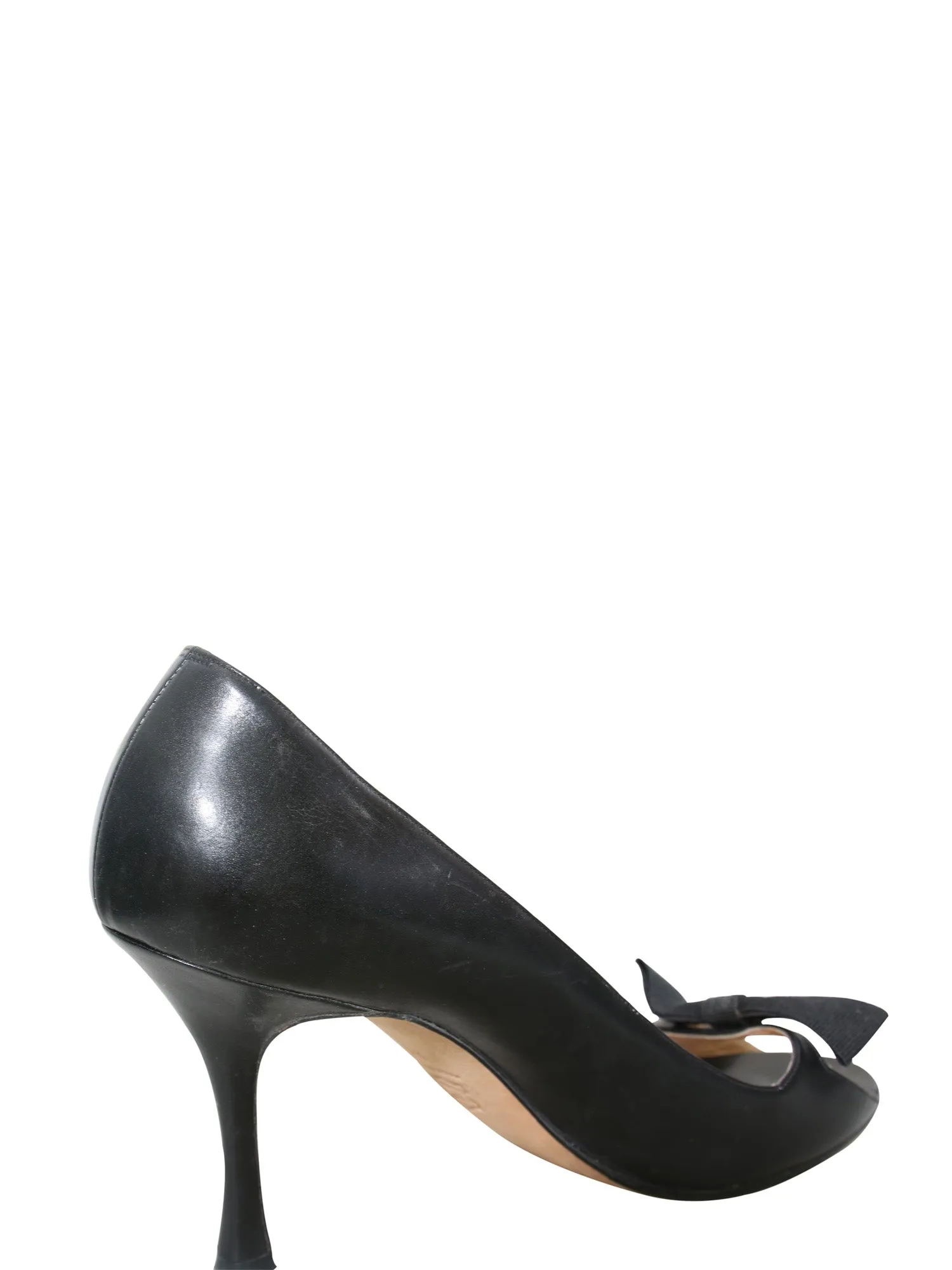 Leather Peep-Toe Bow Pumps