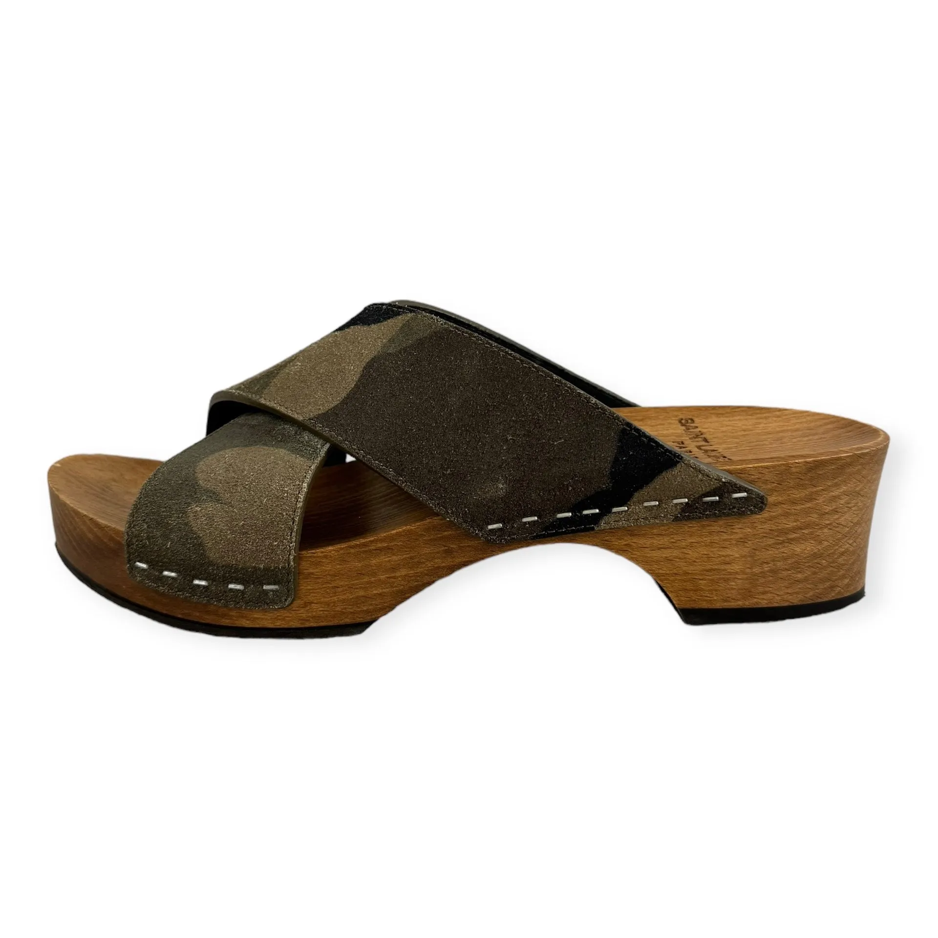 SAINT LAURENT Camo Slide Sandals in Green | Size 38