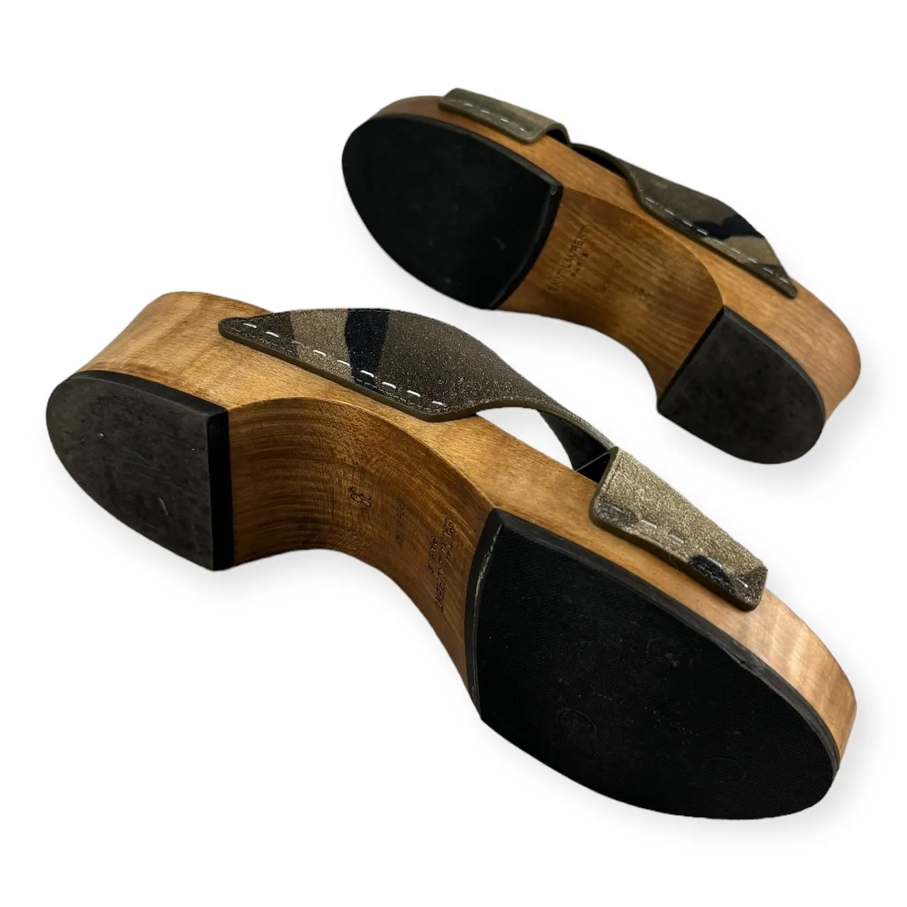 SAINT LAURENT Camo Slide Sandals in Green | Size 38