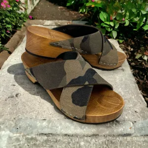SAINT LAURENT Camo Slide Sandals in Green | Size 38