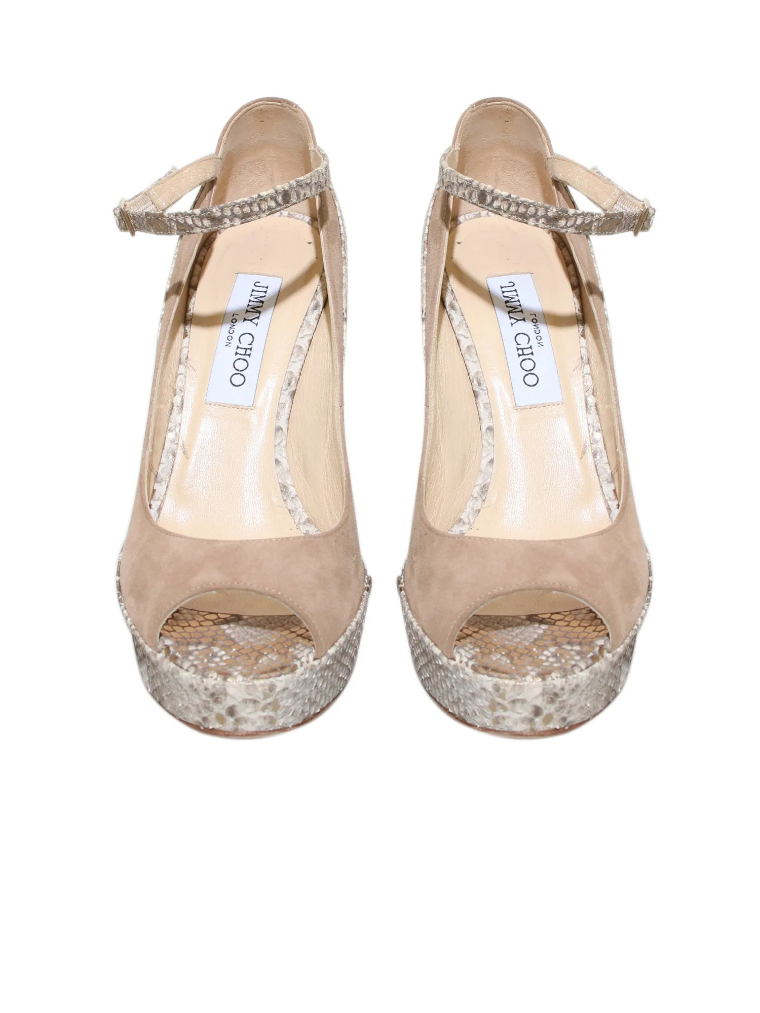 Suede Snakeskin-Accented Pumps